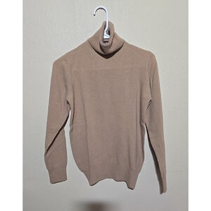 Vtg 70s Borelli Tan Turtleneck Lambswool Knit Preppy‎ Sweater Womans Size Medium